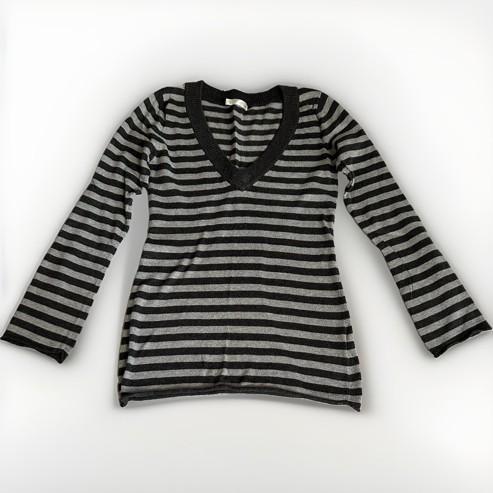 Old Navy Y2k Striped Sweater Gray Black Deep V-Neck Long Sleeve Bella Swan S